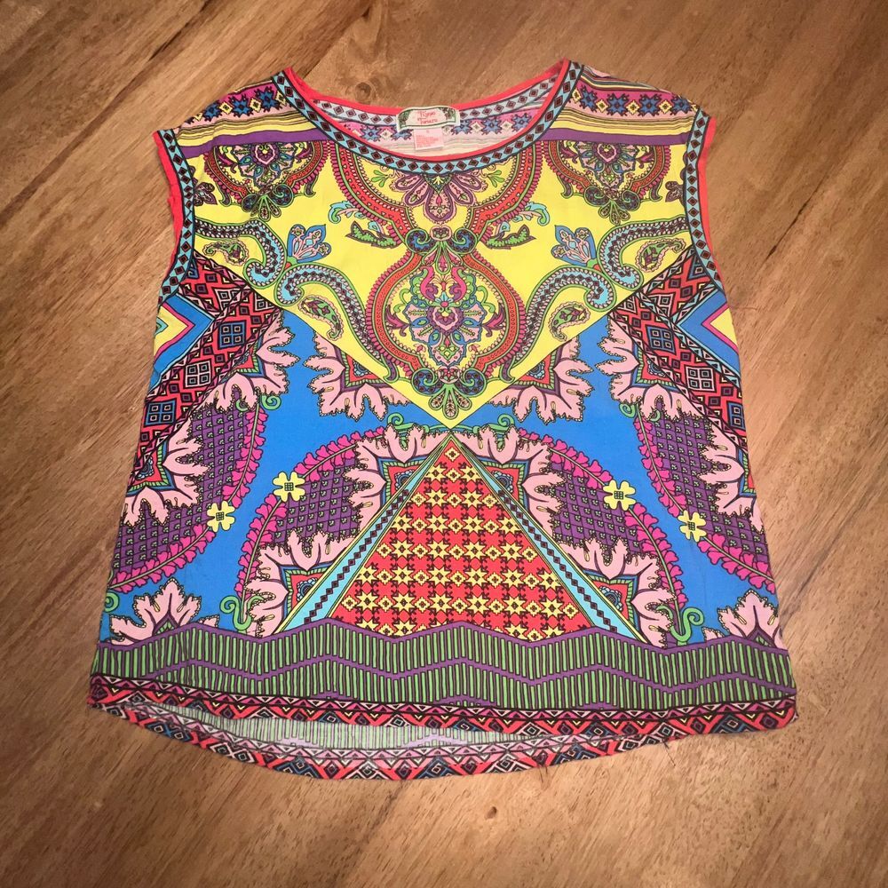 Flying tomato woman's small sleeveless‎ top blouse tank multi color boho hippie